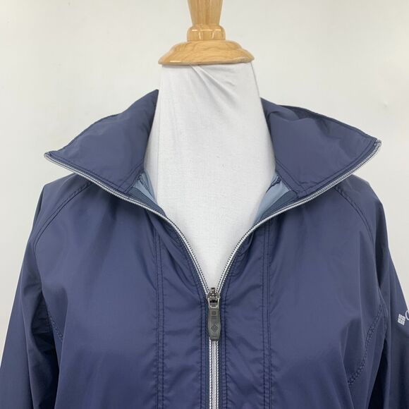 Columbia Hooded Rain Jacket Womens XS Extra Small Navy Vented Nylon Arcadia II - Picture 4 of 14